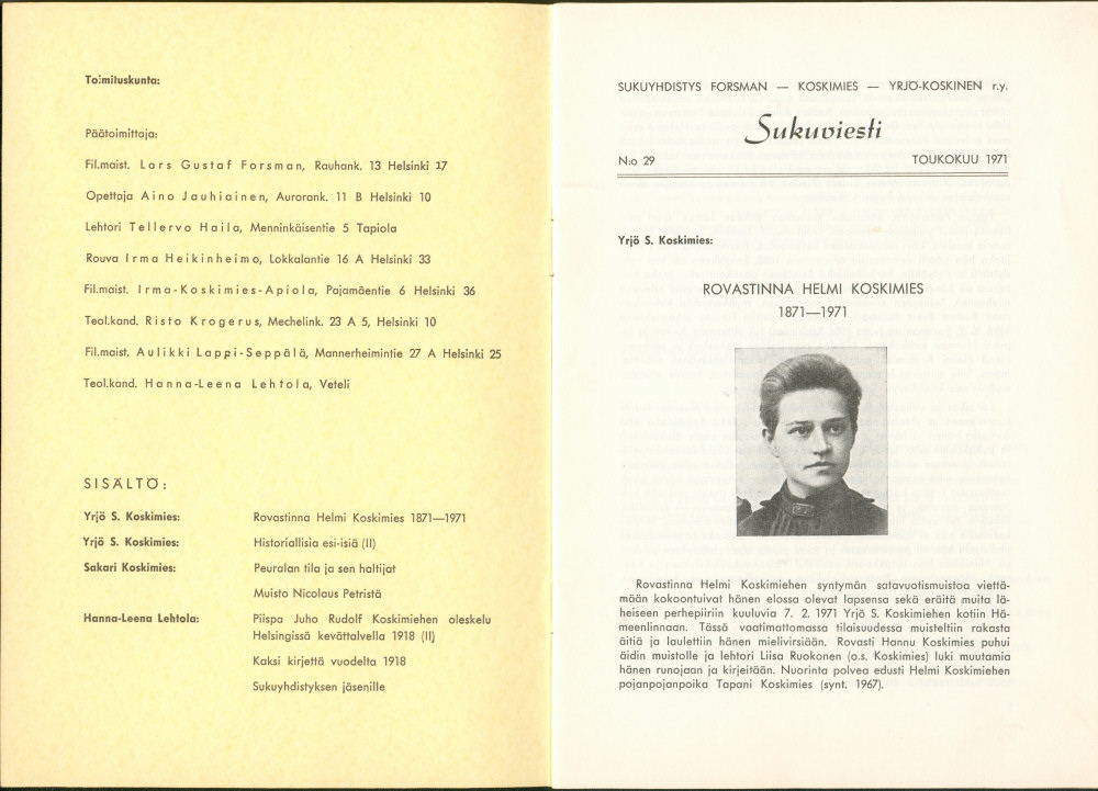 Sukuviesti 29, sivut 0 ja 1